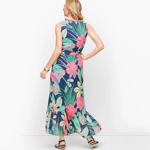 NWT Talbots Cotton Voile Hibiscus Sleeveless Ruffle Maxi Dress - Picture 4 of 9